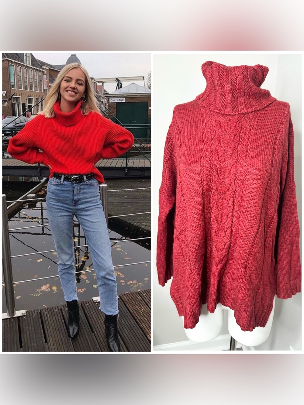 Banana Republic Red Cable Turtleneck Sweater - m/L